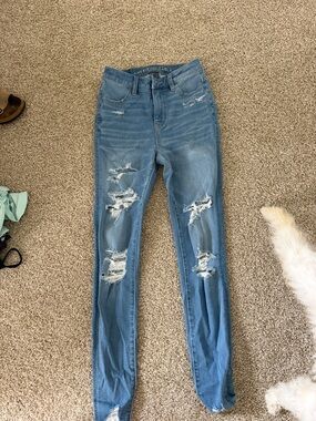 American Eagle Outfitters Distressed Skinny Jeans - Light Blue